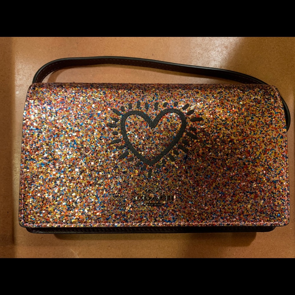 BNWT Coach x Keith Haring Glitter Heart Crossbody